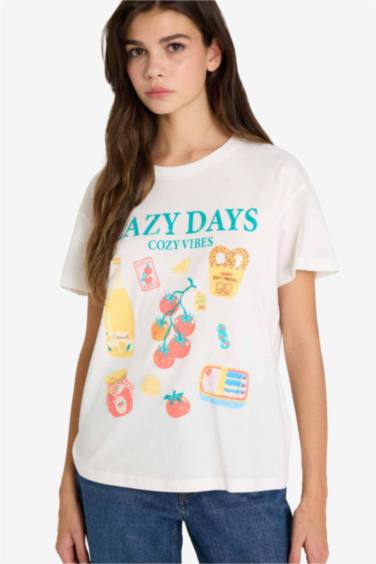 Regular Fit дөңгелек жағалы фотосуретті қысқа жеңді футболка