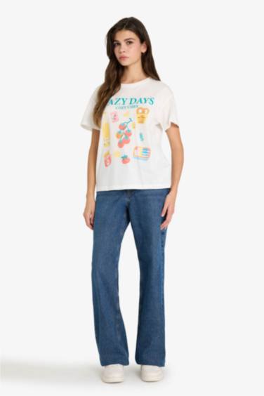 Regular Fit дөңгелек жағалы фотосуретті қысқа жеңді футболка