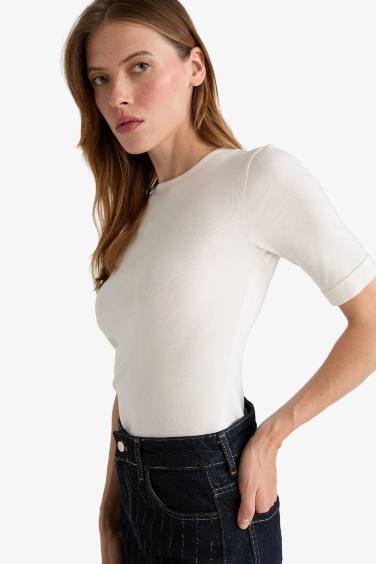 Slim Fit Crew Neck Ribbed Camisole T-Shirt