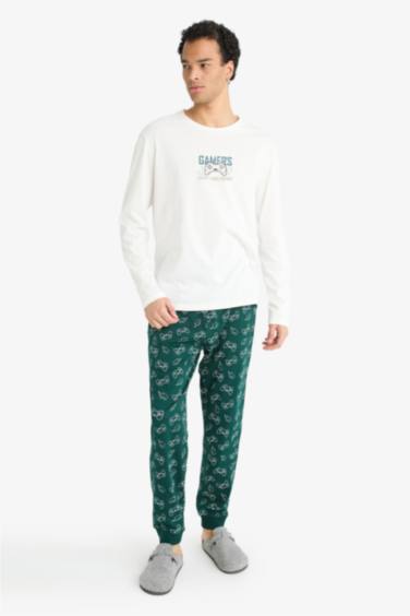 Pijama Takımı Regular Fit Baskılı Uzun Kollu Üst Desenli Uzun Alt