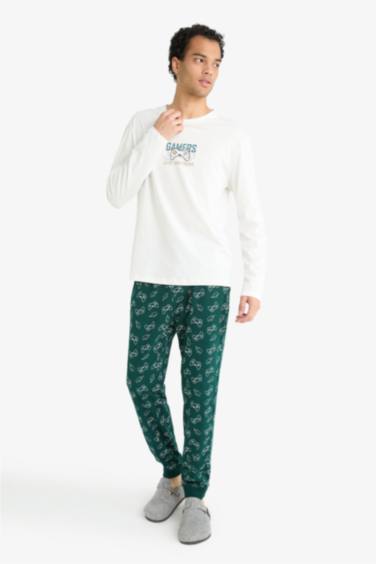 Pijama Takımı Regular Fit Baskılı Uzun Kollu Üst Desenli Uzun Alt