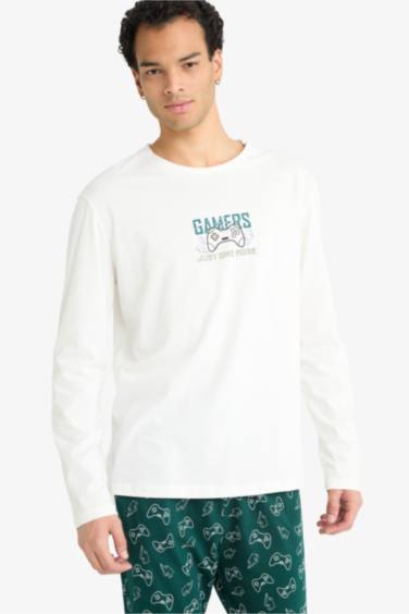 Pijama Takımı Regular Fit Baskılı Uzun Kollu Üst Desenli Uzun Alt