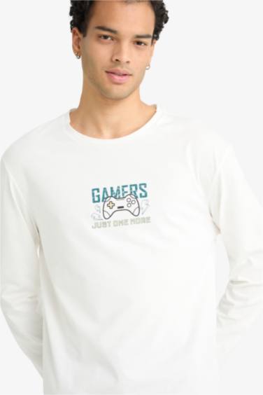 Pijama Takımı Regular Fit Baskılı Uzun Kollu Üst Desenli Uzun Alt