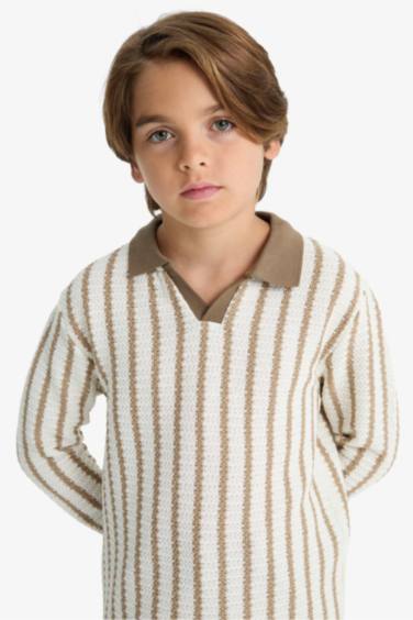 Erkek Çocuk Polo Yaka Çizgili Sweatshirt