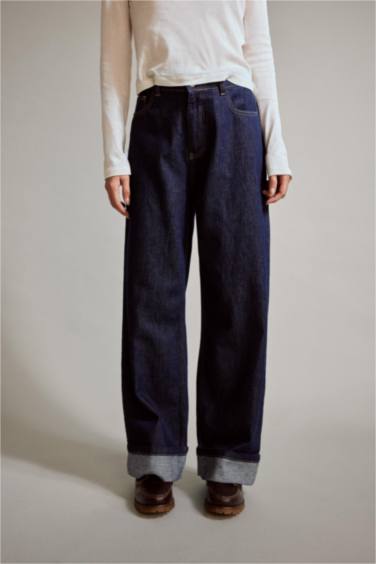 Wide Leg Geniş Bol Katlamalı Paça Jean Pantolon