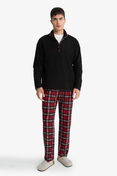 Regular Fit Cepli Polar Kareli Pijama Altı