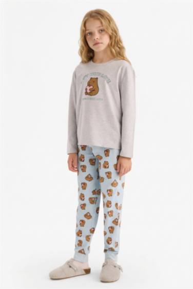 سيت بجامة بناتي مطبوع قصة عادية - قطعتين