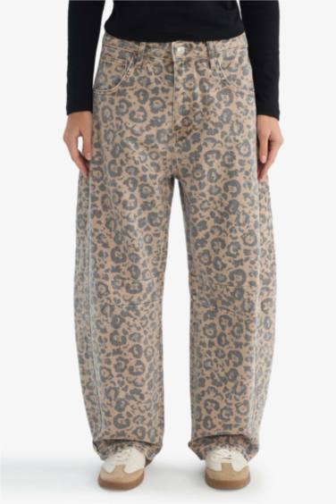 Coool Baggy Fit Leopar Desenli Normal Bel Gabardin Pantolon