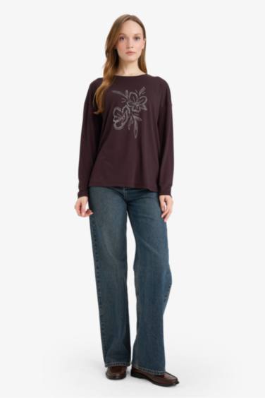 Relax Fıt Bisiklet Yaka Uzun Kollu Tişört