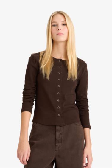 Slim Fit Crew Neck Ribana Cardigan