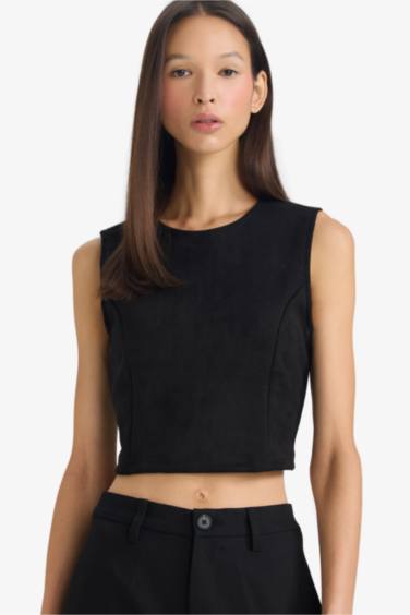 Suede Crew Neck Tank Top