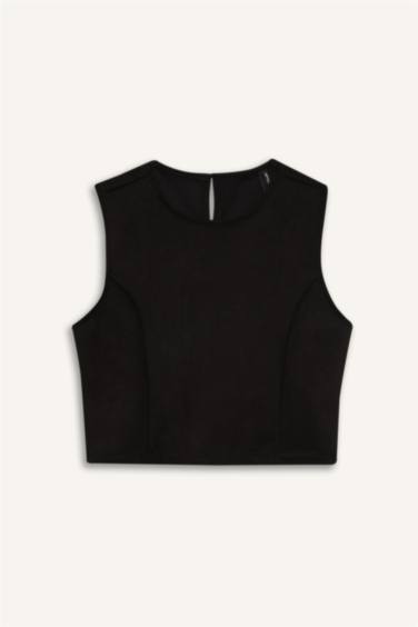 Suede Crew Neck Tank Top
