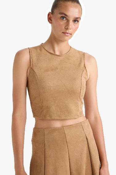 Suede Crew Neck Tank Top