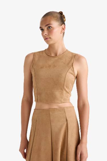 Suede Crew Neck Tank Top