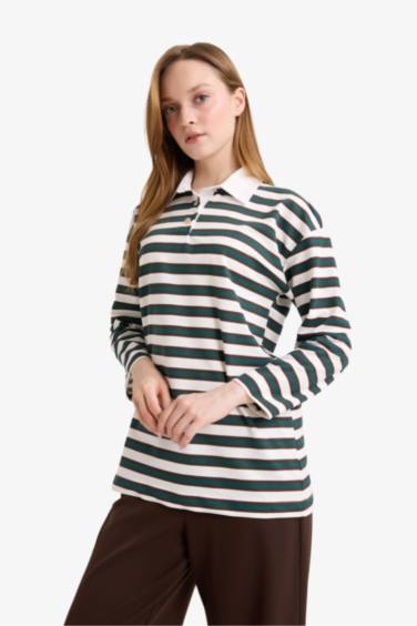 سويت شيرت طويل قماش خفيف قصة عادية بياخة بولو