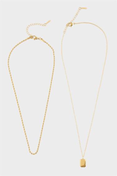 Kadın Gold 2'li Çelik Kolye