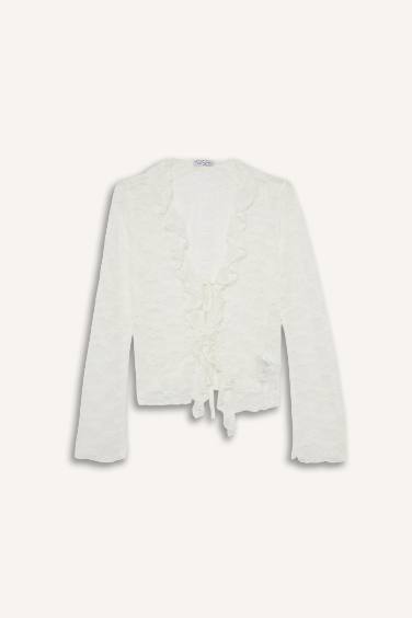 Fitted V-Neck Lace Long Sleeve Blouse