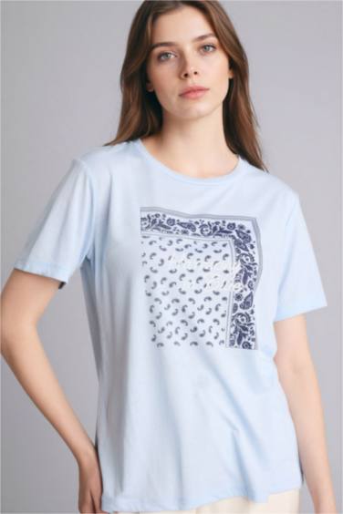 Regular Fıt Bisiklet Yaka Baskılı Kısa Kollu Tişört