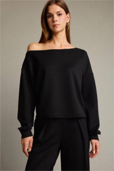 Kayık Yaka Modal Sweatshirt