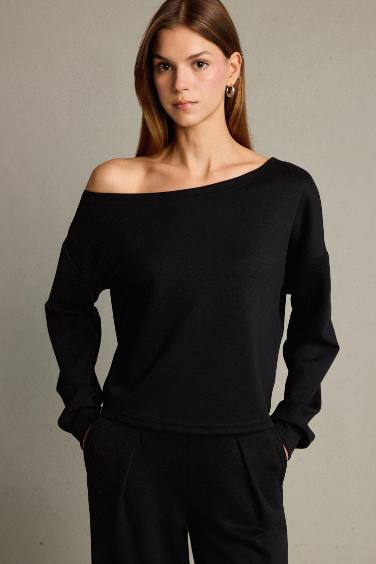 Kayık Yaka Modal Sweatshirt
