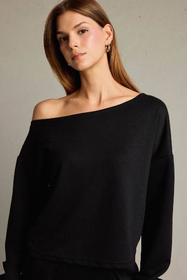 Kayık Yaka Modal Sweatshirt