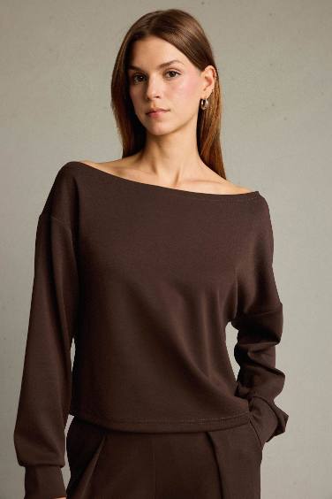 Kayık Yaka Modal Sweatshirt