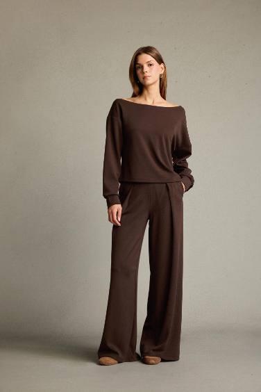 Kayık Yaka Modal Sweatshirt