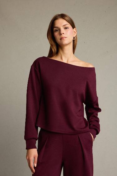 Kayık Yaka Modal Sweatshirt