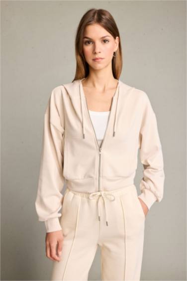 Kapüşonlu Modal Fermuarlı Sweatshirt