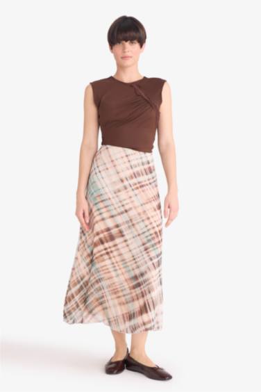Pencil Skirt Printed Chiffon Lined Normal Waist Midi Skirt