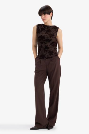 Round Neck Floral Tulle Sleeveless Blouse