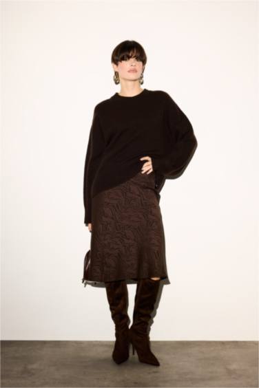 A Cut Floral Satin Normal Waist Midi Skirt