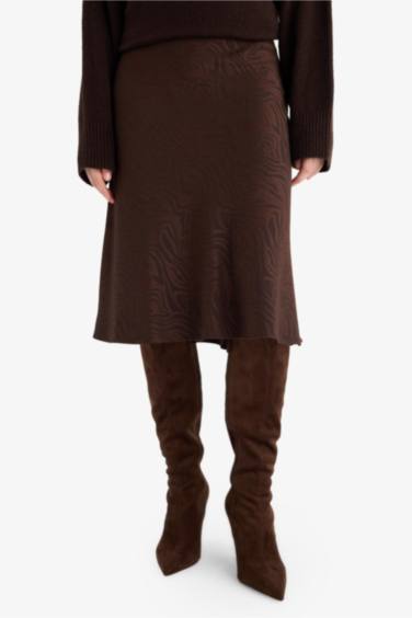 A Cut Floral Satin Normal Waist Midi Skirt