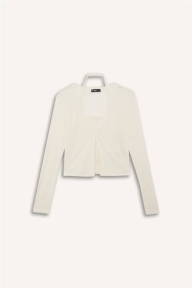 Katmanlı Fitilli Kaşkorse Uzun Kollu Tişört