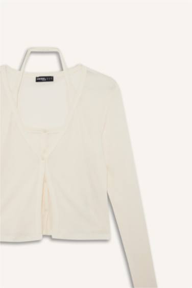 Katmanlı Fitilli Kaşkorse Uzun Kollu Tişört