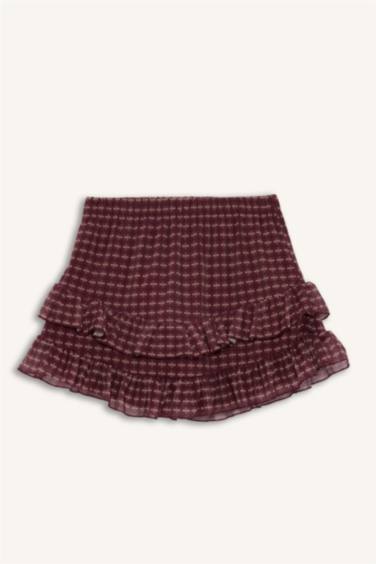 تنورة قصيرة تول كاروهات بخصر عادي