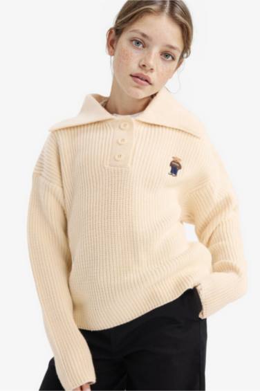 بلوز تريكو بناتي مطرز قصة عادية بياخة بولو