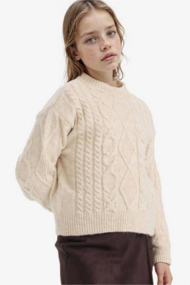 Kız Çocuk Loose Fit Bisiklet Yaka Triko Kazak