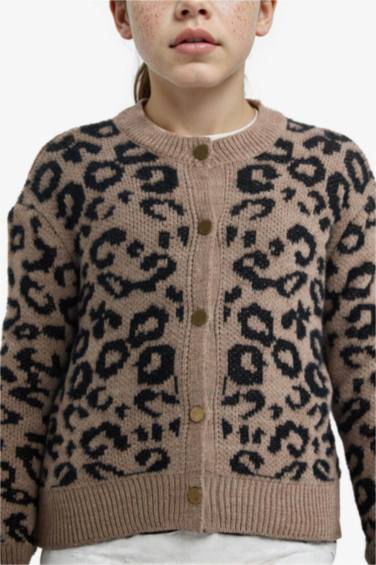 Girl Leopard Print Buttoned Cardigan