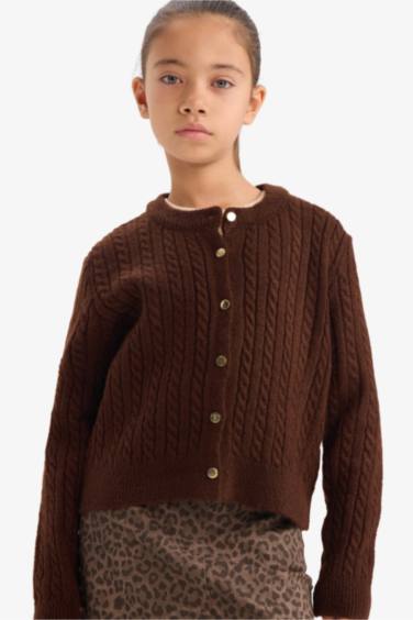 Kız Çocuk Bisiklet Yaka Düğmeli Triko Hırka