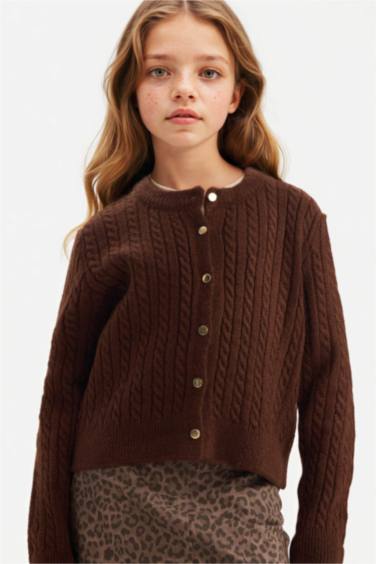 Kız Çocuk Bisiklet Yaka Düğmeli Triko Hırka