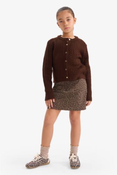 Kız Çocuk Bisiklet Yaka Düğmeli Triko Hırka