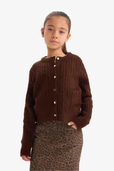 Kız Çocuk Bisiklet Yaka Düğmeli Triko Hırka