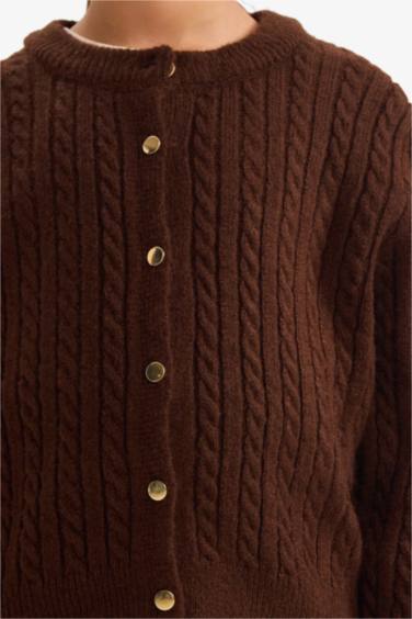 Kız Çocuk Bisiklet Yaka Düğmeli Triko Hırka