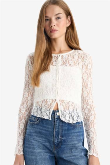 كارديجان دانتيل سليم فيت برقبة مستديرة