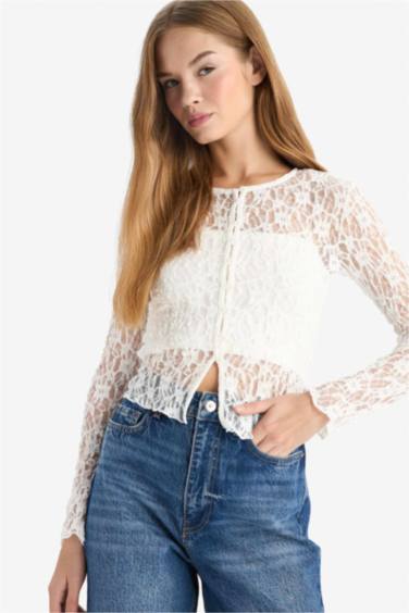 كارديجان دانتيل سليم فيت برقبة مستديرة