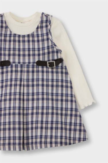 Kız Bebek 2'li Takım Uzun Kollu Tişört Kareli Elbise