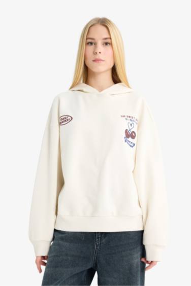 Kapüşonlu Sırt Baskılı Sweatshirt
