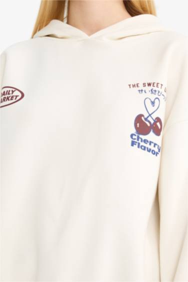 Kapüşonlu Sırt Baskılı Sweatshirt