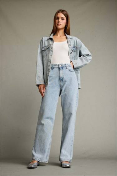 بنطرون جينز وايد ليج قصة مريحة